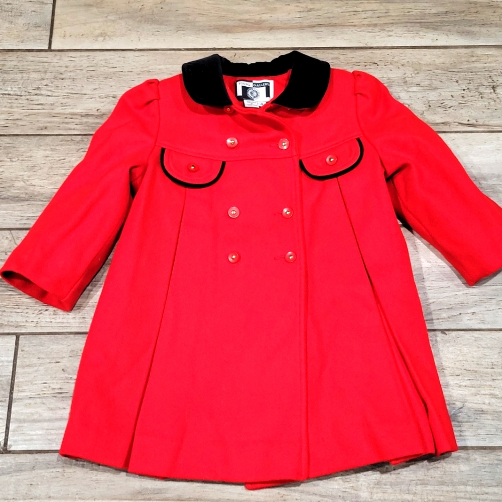 Girls Young Gallery sz 4 Red Dressy wool peacoat jacket  dress